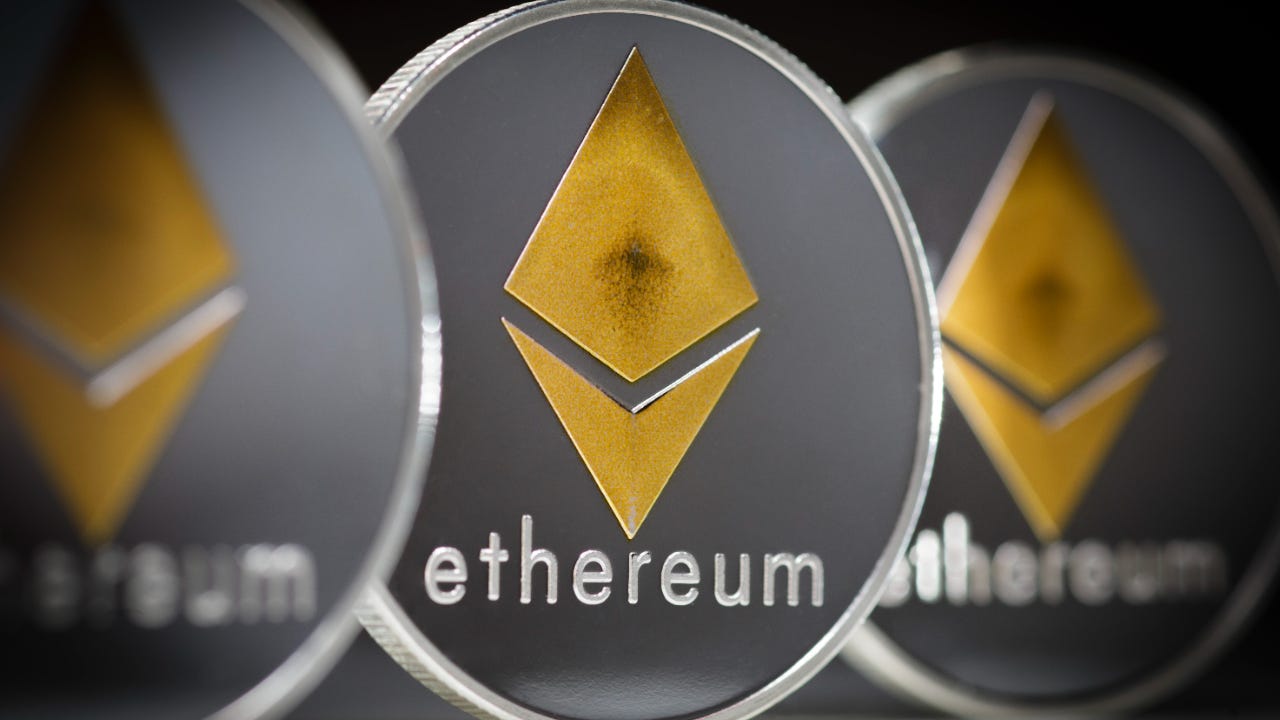 Three physical representations of Ethereum coins
