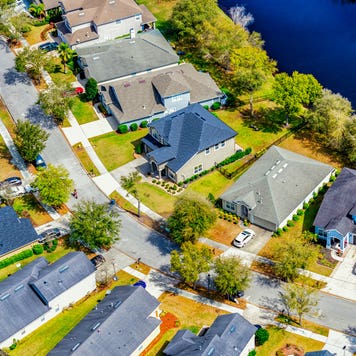 aerial view of suburban houses on a street in Florida