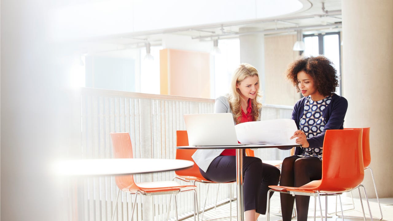 Two business women discussing a project