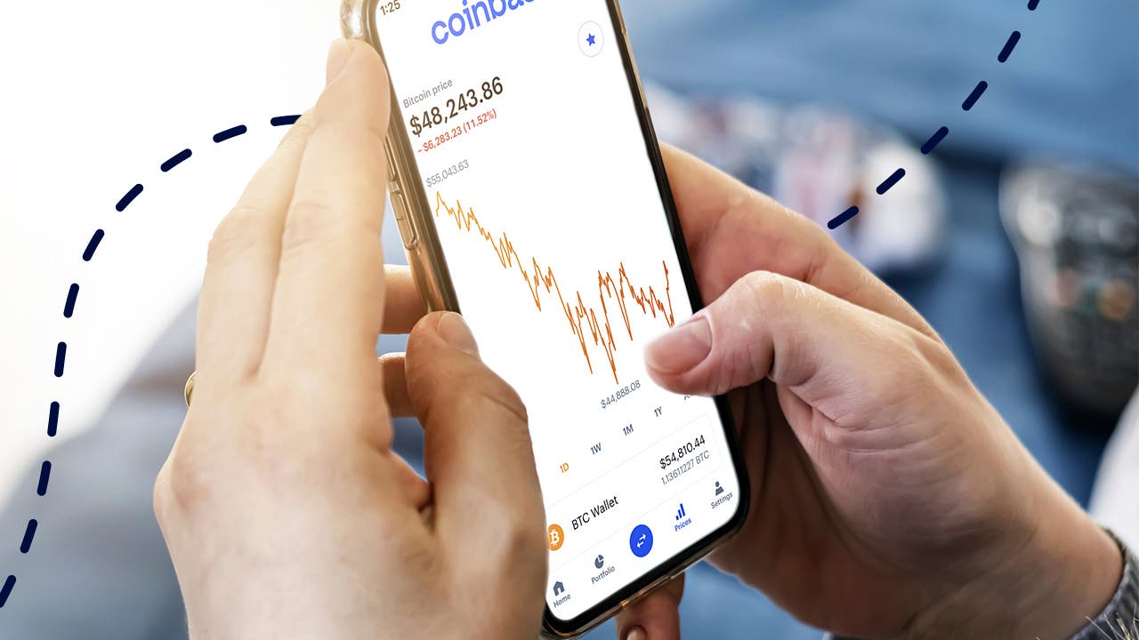 person looking at coinbase cryptocurrency app