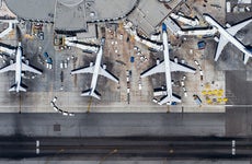 aerial view of planes at an airport