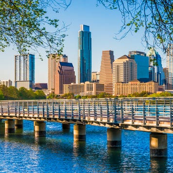 Austin, Texas - Lady Bird Lake Boardwalk Trail, with skyline