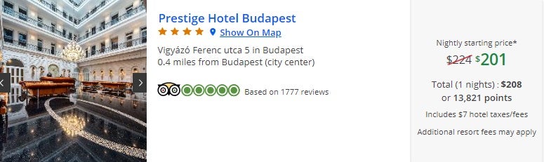 screenshot of booking for prestige hotel 