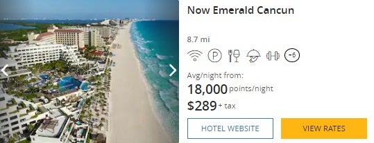 screenshot of now emerald cancun booking 