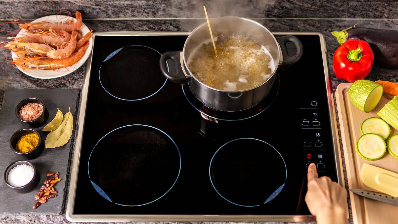 Food being prepared on an induction stove