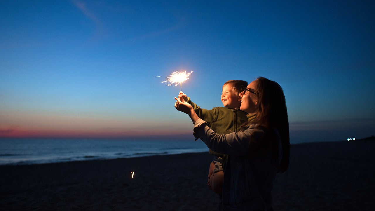 a family with sparklers on the fourth of july