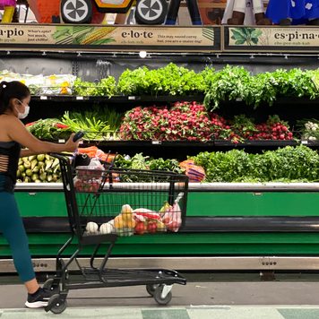 A customer shops at a grocery store.