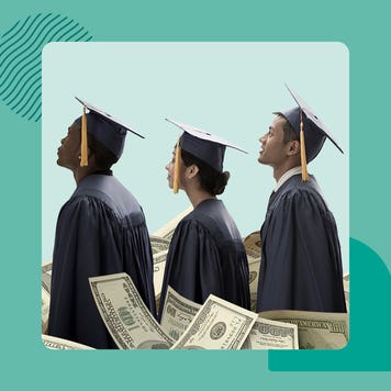 Students graduating in cap and gown