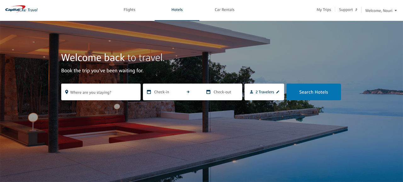 screenshot of capital one travel portal