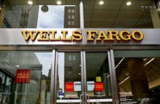 front of a wells fargo building entrance