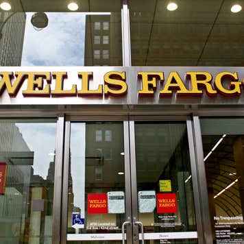 front of a wells fargo building entrance