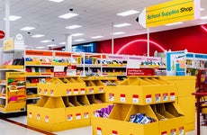 School Supply dedicated area in a Target store, with a wide selection of products for all levels of education, from preschool to college