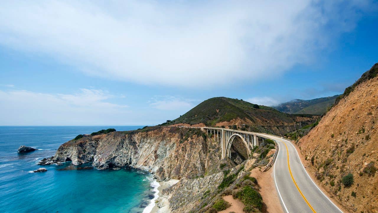 Highway 1 along California coastline near Big Sur