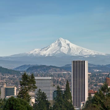 Portland Downtown with Mount Hood View from Japanese Garden