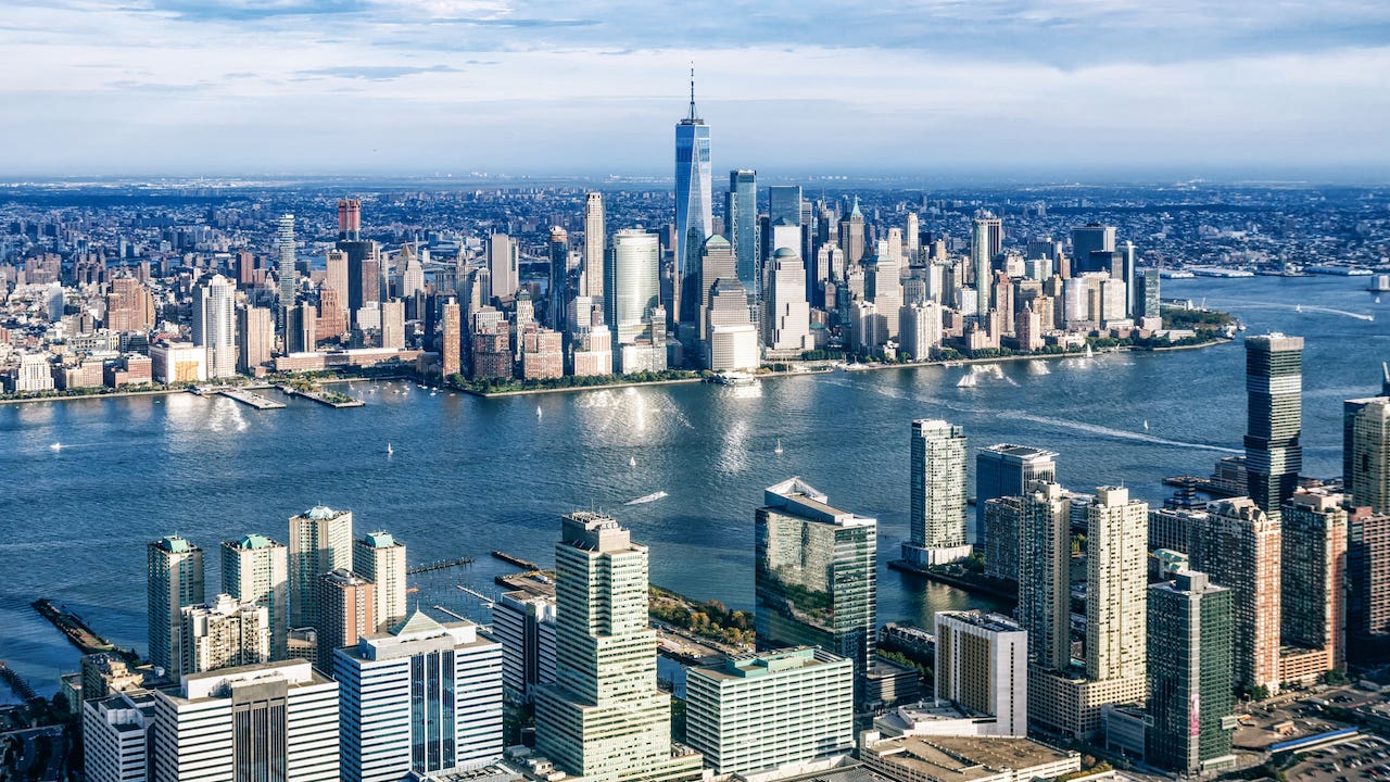 View of Manhattan from the air from a medium distance