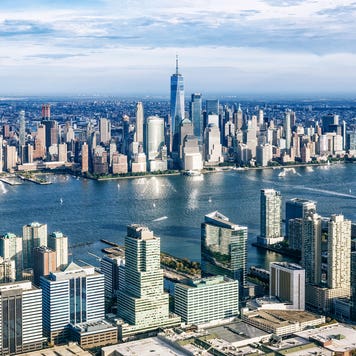 View of Manhattan from the air from a medium distance