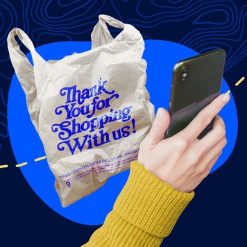 Illustration of shopper with cell phone