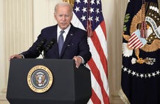 President Biden delivers a speech at a podium