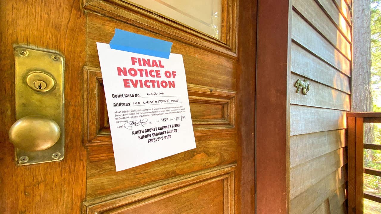 Eviction notice on door of house