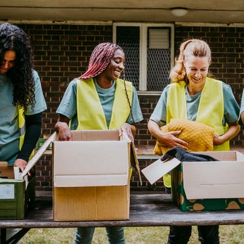 nonprofit workers sorting donations