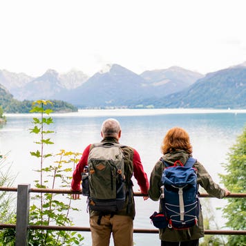 couple looking out at the view on a lake