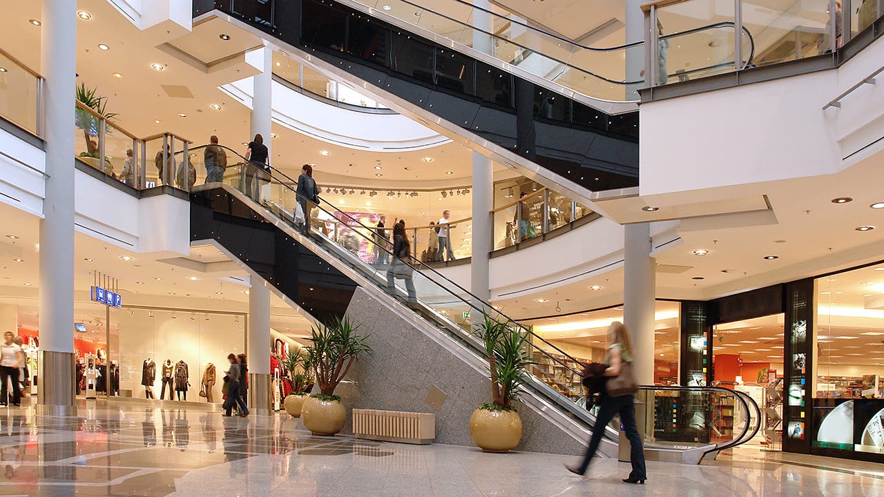 wide view of a shopping mall