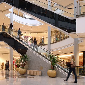 wide view of a shopping mall