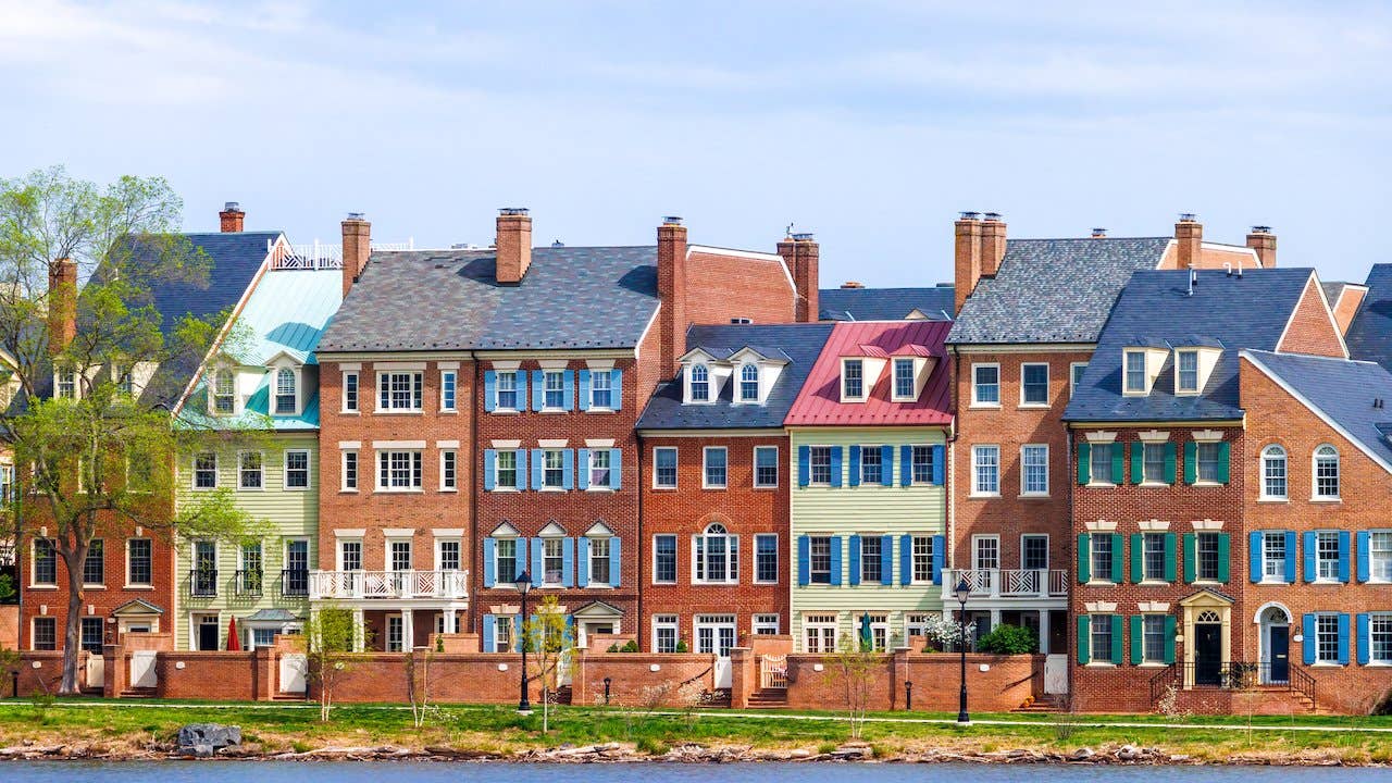 Row houses on the Potomac River in Old Town Alexandria, Virginia