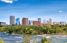 The skyline of Richmond, Virginia, over the James River