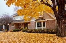 home in Minnesota with fall leaves in front