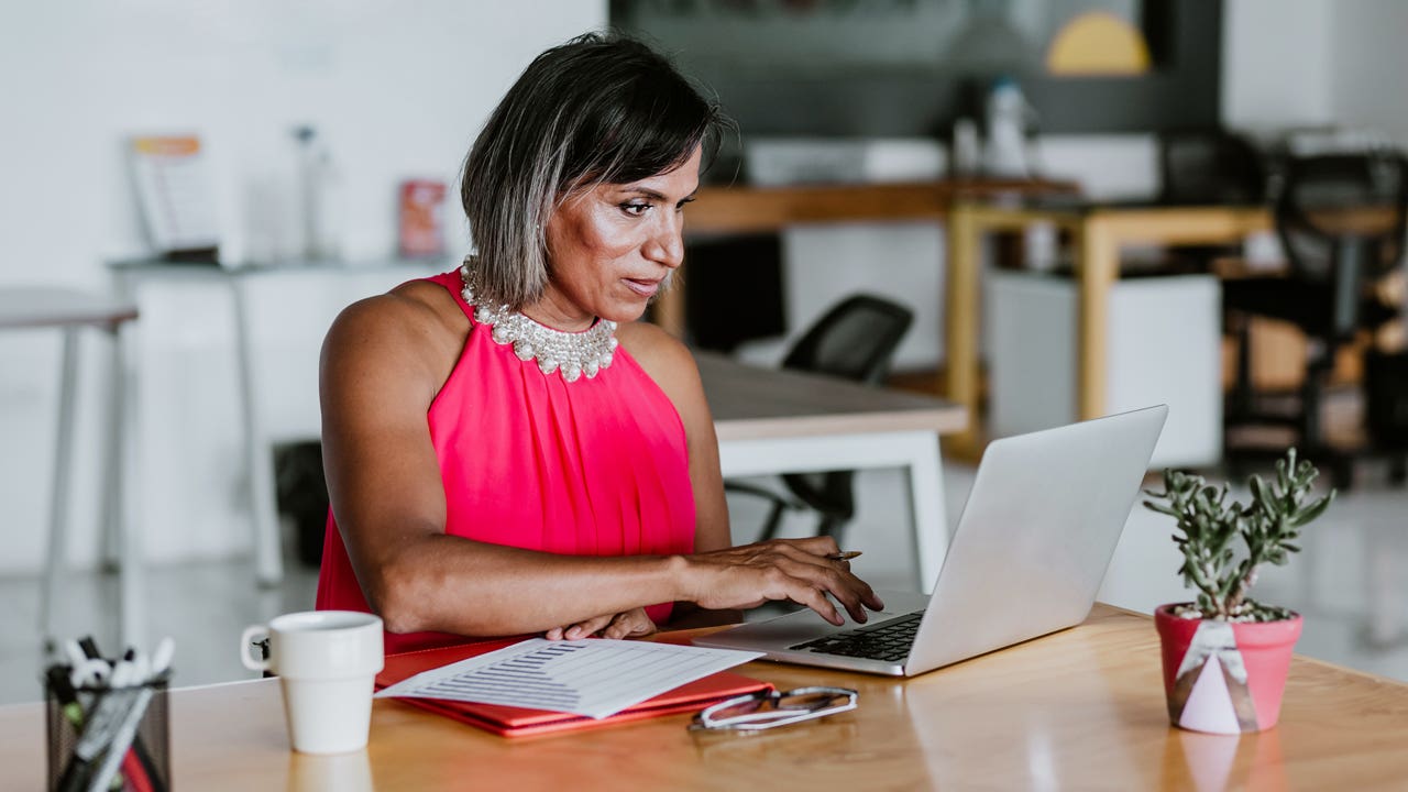 woman working on a laptop