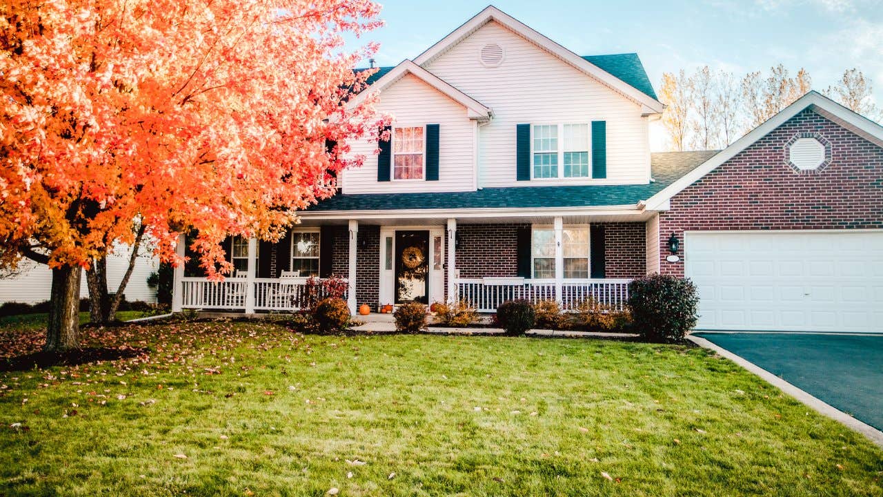 Exterior of two story house in Autumn