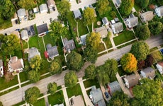 aerial view of houses in a neighborhood