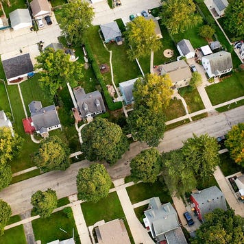 aerial view of houses in a neighborhood
