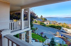 view of the Puget Sound from the deck of a house in Tacoma, Washington