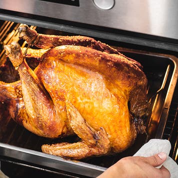 removing a turkey from the oven