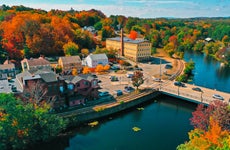 aerial photo of downtown Somersworth, New Hampshire during fall
