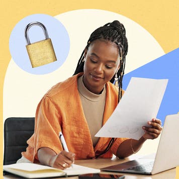 Woman doing financial paperwork