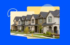 Illustrated image of houses on a blue background