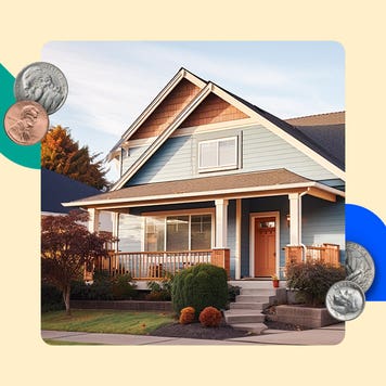 Illustrated collage featuring a home