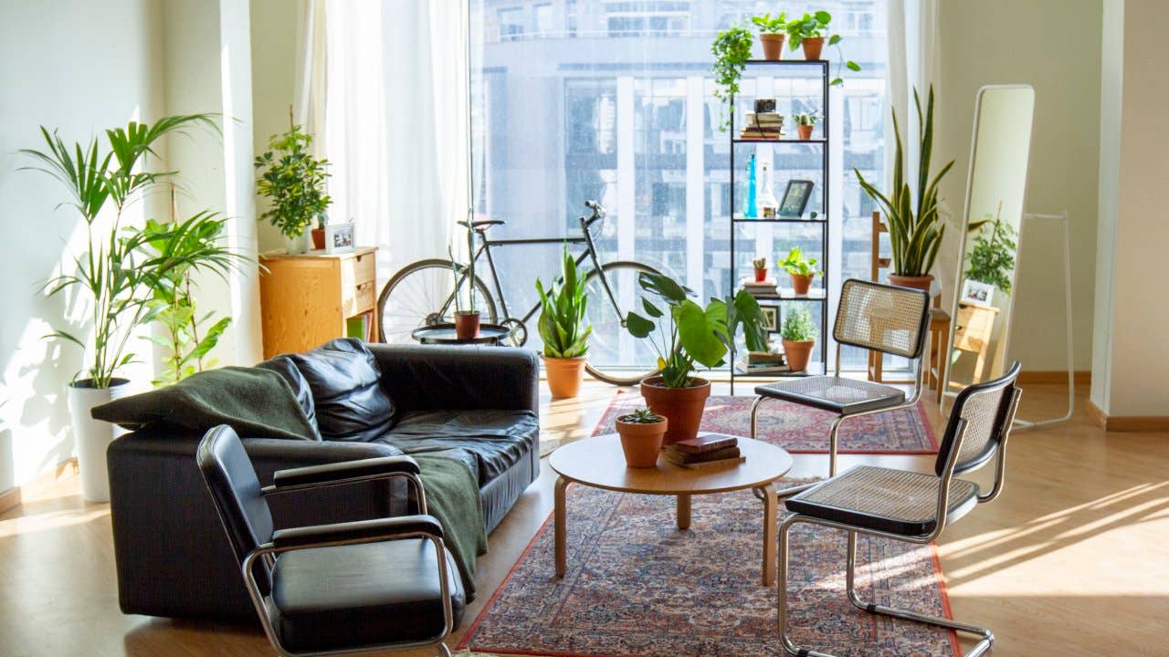 Cozy living room at industrial loft open space