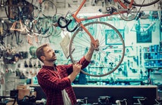 Man working in a charming bicycle shop