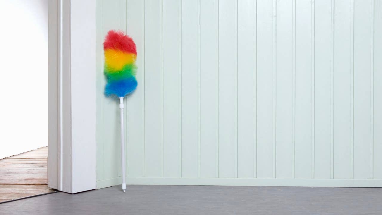 Multi-colored duster in a corner of a cleaned home