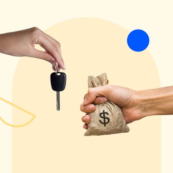 Hands trading a car key for money
