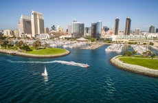 Aerial view of boats and downtown San Diego