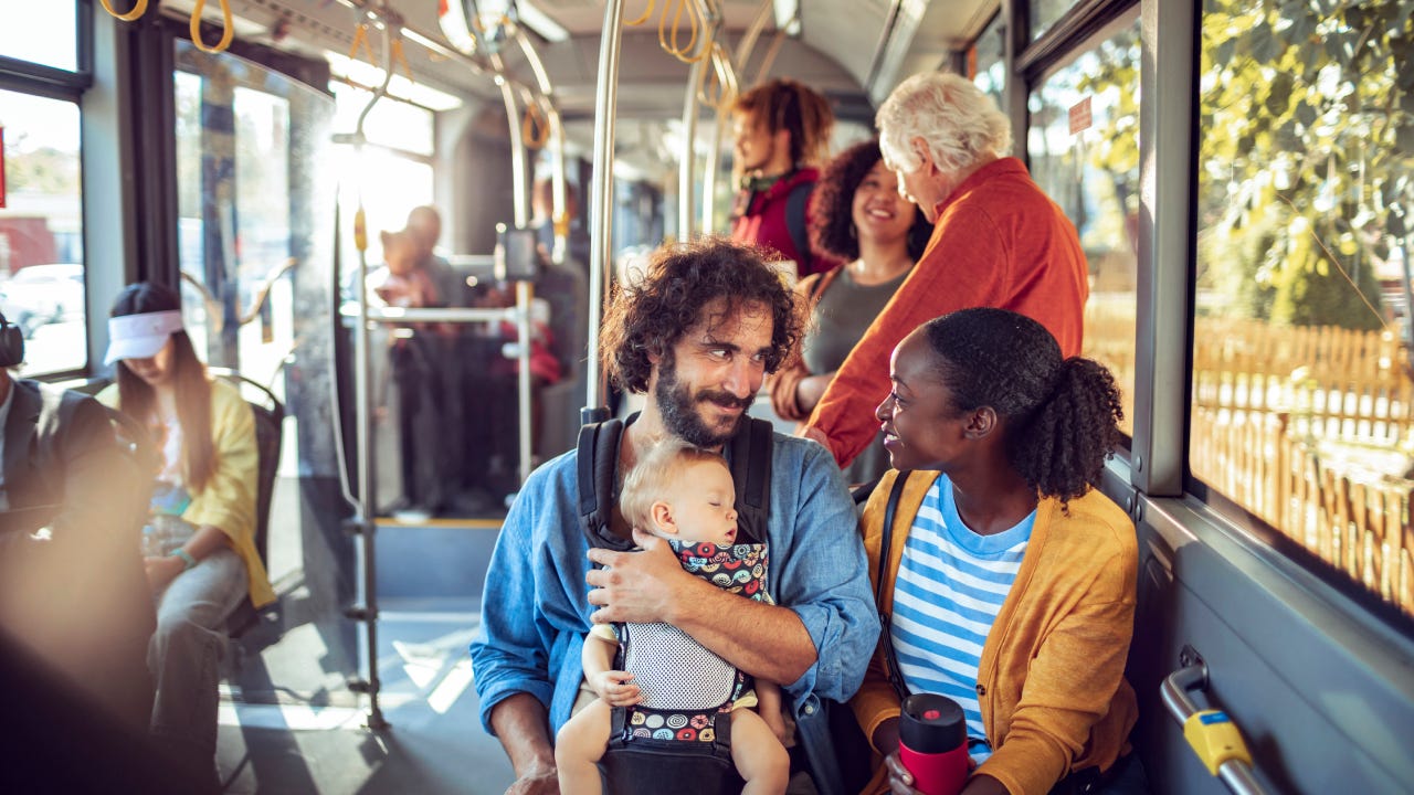 Young family in a bus