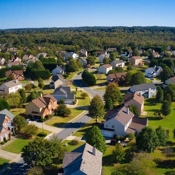 Panoramic aerial view of a upscale suburbs in Atlanta