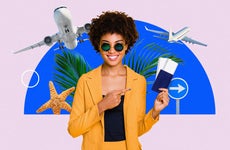 custom illustration of a stock photo of a women holding a passport and plane tickets in hand