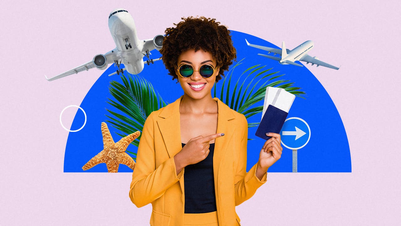 custom illustration of a stock photo of a women holding a passport and plane tickets in hand