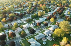 Aerial view of residential houses at autumn